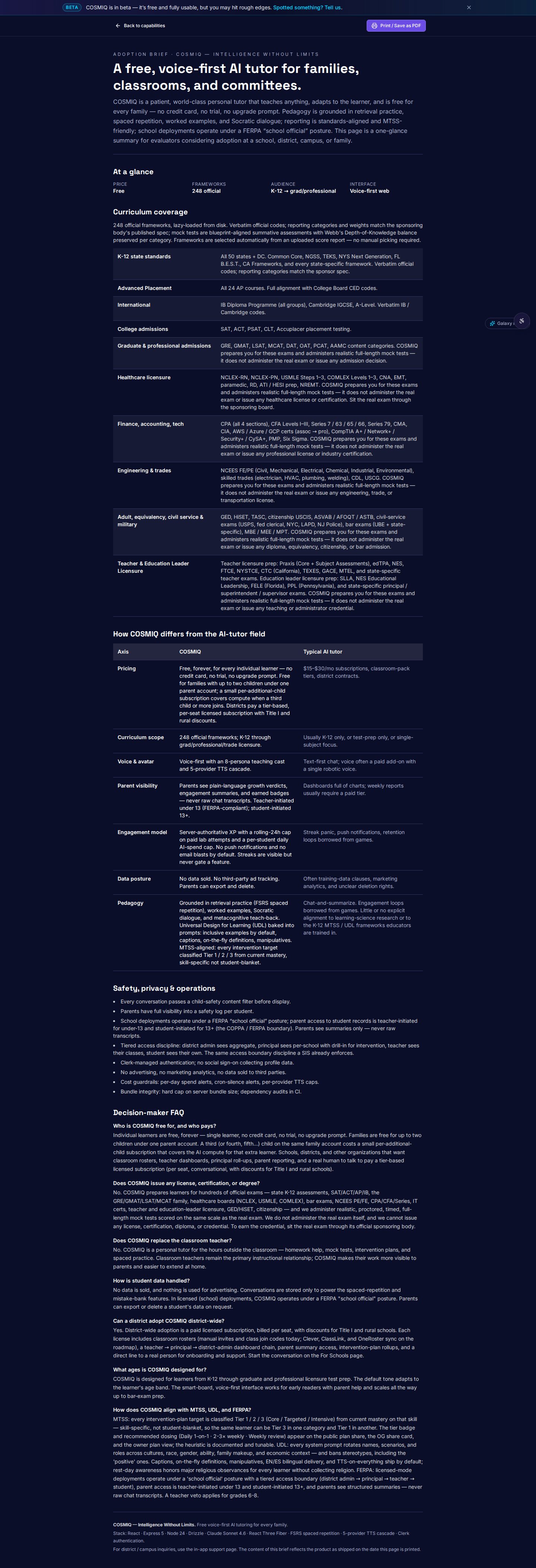 COSMIQ — Explore — guided brief