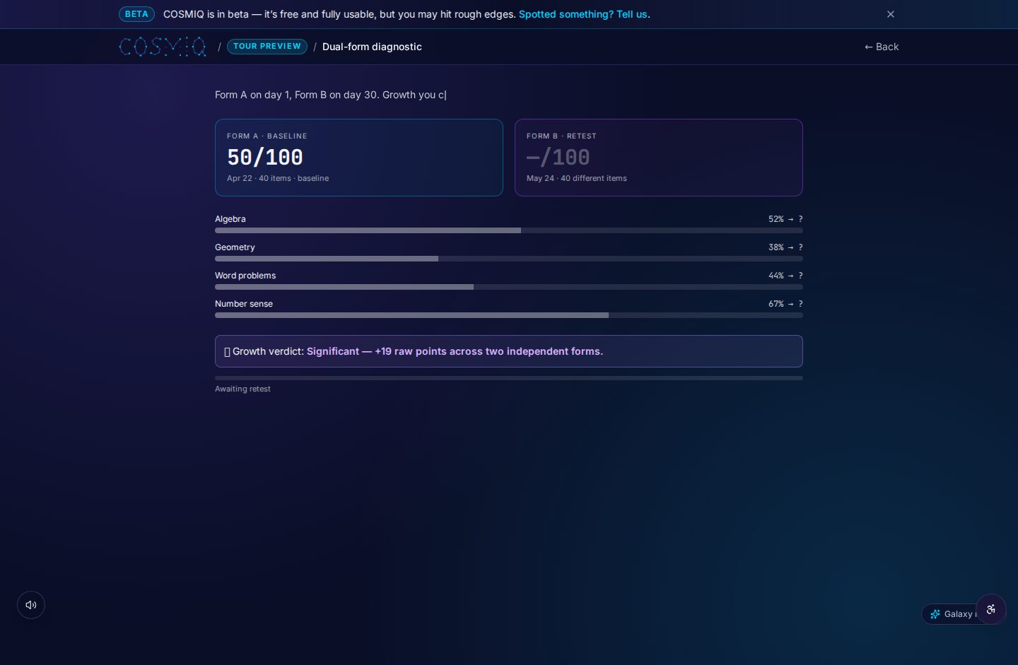 COSMIQ — Demo — Dual-form diagnostic