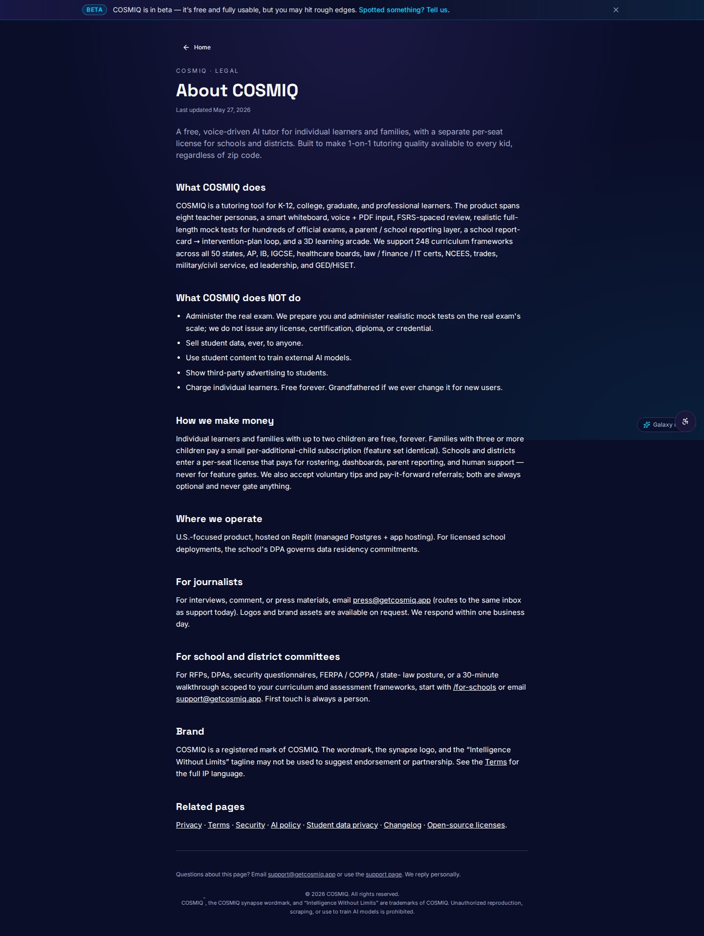 COSMIQ — About COSMIQ