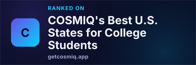 Ranked on COSMIQ's Best U.S. States for College Students
