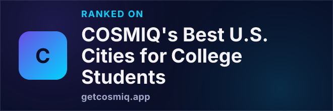 Ranked on COSMIQ's Best U.S. Cities for College Students