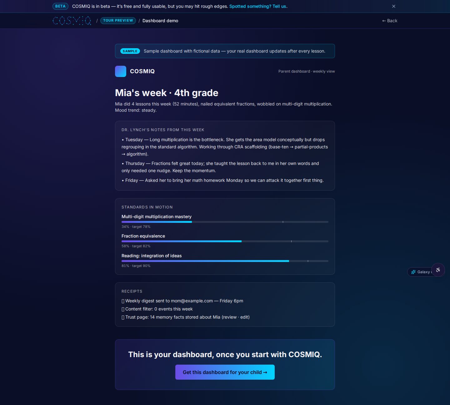 Track progress on your dashboard